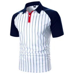 Men's Polos Stripe Shirt Threecolor Splicing Tops Classic Streetwear Casual Fashion Short Raglan Sleeves 230508