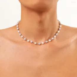 Kedjor Enkla glänsande pärlor Rhinestone Ball Choker Halsband för kvinnor 2023 Minimalistisk elegant Clavicle Chain Brud Party Jewelry Gifts