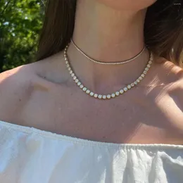 Chains Geometric Round Bezel Setted 5A Cubic Zirconia CZ Tennis Chain Necklace Choker Wedding Gift Women Jewelry