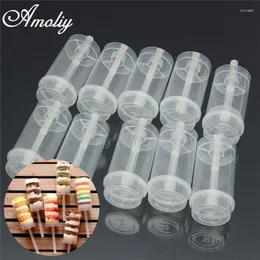 ベーキング型aomily diy 10pcs/setプラスチックプラスチック製のプッシュアップケーキコンテナ蓋シューターズバースデーパーティーイベント