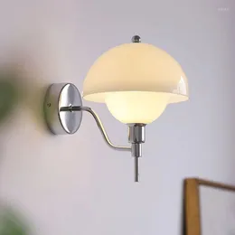 Lampade da parete Lampada in vetro a fungo bianco con spina Soggiorno luce di sfondo Comodino camera da letto nordico francese