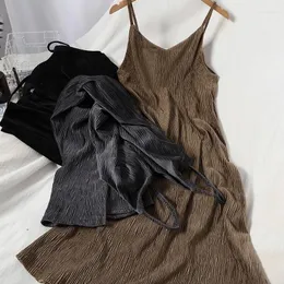 Casual Kleider Frühling Herbst Slip Kleid für Frauen Sexy V-Ausschnitt Samt A-Linie Lange Veatidos Korean Fashion Vintage Bottoming