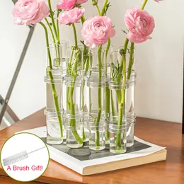 Decorative Objects Figurines Creative Hinged Tube Vase Clear Test Tubes Flower Pot Floral Hydroponic Container for Home Desktop Wedding Dining Table Decor 230508