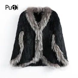 Fur CT907 Pudi New Autumn Women Genuine Rabbit Fur Coat With Real Silver Fur Collar Poncho Style Lady Casual Coat