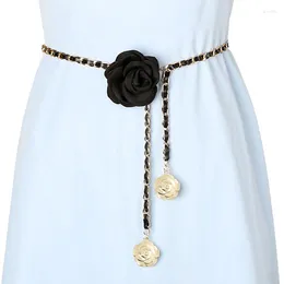 Belts Women Waist Chain Sweet Camellia Blossom Dress Suit Pant Decoration Hand Weaving Luxury Belt