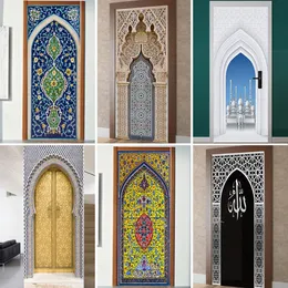 Other Decorative Stickers PVC Self adhesive Removable Muslim Arabic Door Sticker Allahu Islamic Wallpaper Living Room Decor 3D Decal Wall 230508