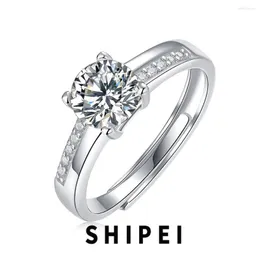 Clusterringe SHIPEI Solide 925 Sterling Silber Echter Moissanit VVS1 D Farbe 1CT Diamanten Frauen Ring Hochzeit Verlobungsschmuck GRA Großhandel