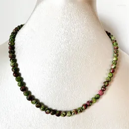 Chains 6MM Faceted Round Red Green Ruby Necklace Natural Stone Chocker Gemstone Beaded Mother Daughter 35/40/45/50/55cm