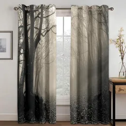 Curtain Natural Landscape Grey Forest Mist 2 Pieces Thin Window Drapes For Living Room Bedroom Decor
