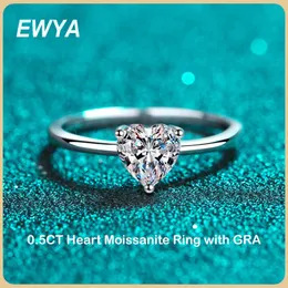 Band Rings EWYA 052CT GRA Certified Heart Cut Moissanite Ring For Women Girl Diamond 925 Sterling Silver Rings Wedding Band Fine Jewelry Z0509