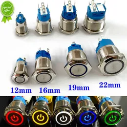 New 12/16/19/22mm Waterproof Metal Push Button Switch LED Light Momentary Latching Car Engine Power Switch 5V 12V 24V 220V Red Blue