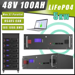 48V 100AH ​​LIFEPO4 Batteripaket 51.2V 5KW 6000+ Cycles 32 Parallell CAN Rs485 Solar Ups Off/On Grid inverterare