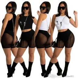 Beyaz Siyah Kadınların Takipleri Kısa Pantolon Koyu Renk İşlemeli Yelek Moda Kadınlar İki Parçalı Set