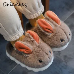 Slipper Tecknad Rabbit Children's Slippers Winter Solid Furry Floor Slippers For Kids Soft Bottom Warm Plush Boys Girls House Shoes 230509