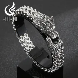 Chain Fongten Wolf Head Animal Punk Men Bracelet Viking Retro Stainless Steel Wristband Charm Trendy Mesh Bangle Jewelry 230508