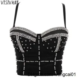 wangcai01 Canottiere da donna Camis Visivane Strass Diamond Paillettes Canotta Donna Reggiseno Camis Shirt Donna Abbigliamento y2k Shaper Corsetto sexy Ladies Crop Top Blusas