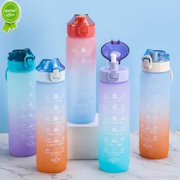 1 litrelik motivasyonel su şişesi ile zaman işareti ile sepetli, spor salonu kamp turu için sızdırmaz spor su şişesi