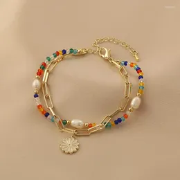 Charm Bracelets Korean Edition Buntes Perlen-Gänseblümchen-Blumen-Armband für Frauen Frische ästhetische romantische süße Schönheits-Mode-Charms