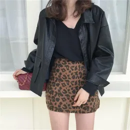Women's Leather & Faux WICCON Black Cool PU Locomotive Girl Autumn Elegant Chic Brief All-Match Office Lady Fashion Simple Short Coats