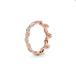 Rose Gold Flower Crown Ring For Pandora 925 Sterling Silver Party Jewelry Rings for Women Sisters Gift Crystal Diamond Ring مع مجموعة مربع أصلية