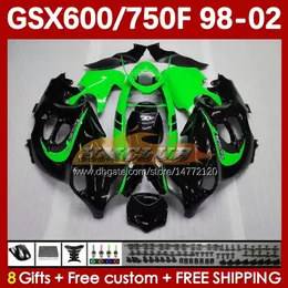Body for Suzuki GSXF750 GSXF600 Black Katana GSXF 600 750 CC 600CC 750CC 1998 1999 2000 2001 2002 169NO.99 GSX750F GSXF-600 GSXF-750 GSX600F 98 99 00 01 02 Fairing Green
