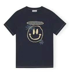 23ss GANnis Женская дизайнерская футболка в классическом стиле Горячий хлопок Новый улыбающееся лицо с принтом Тонкие футболки с короткими рукавами Простые модные топы