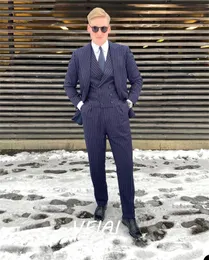 Мужские костюмы Blazers Navy Pinstripe Мужчины костюмы в пик