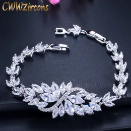 Chain CWWZircons Luxury Women Jewelry Gift Large White Flower Charm AAA Cubic Zirconia Wedding Bracelets Bangles for Brides CB081 230509