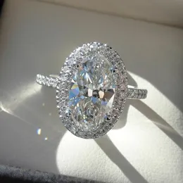 고급 타원형 컷 2ct aaaaa zircon promise ring silver 컬러 약혼 웨딩 밴드 반지를위한 신부 파티 보석