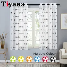 Curtaon desenho animado bordou futebol pura tule s para crianças meninos sala de estar janela de quarto drape white voile cortina 230510