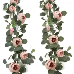 Flores decorativas 1pc Garland artificial Eucalipto vintage Fossa Fossa Planta de parede de videira de vinha de rosa Falsa para decoração de festa de casamento decoração