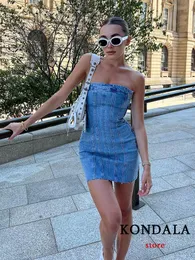 Party Dresses KONDALA Sexy Blue Denim Sheath Mini Women Y2K Street Style Jeans Tube Backless Bodycon Fashion Vestidos 230509