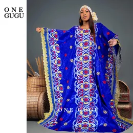 Ethnic Clothing African Dashiki Outfits Ryal Blue Bazin Riche Long Dress With Stones Embroidery Laces Nigerian Wedding Party Basin Dresses 230510