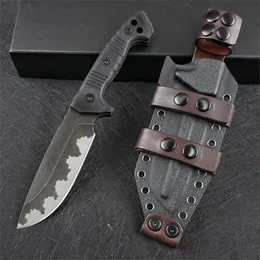 High Quality M33 Strong Survival Straight Knife Z-wear Stone Wash Drop Point Blade Full Tang Black G10 Handle Outdoor Fixed Blade Tactical Knives with Kydex