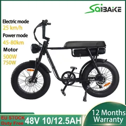 Bicicleta elétrica 750W 500W 48V 10AH 12.5AH BATERIA DE LITHIUM 4.0 BIICE elétrica de pneu gordo para adultos 20 polegadas de bicicleta de montanha