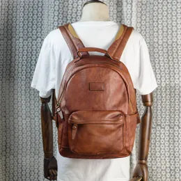 Backpack High Quality Genuine Leather Men's Simple Vintage Natural Real Cowhide Women's Travel Bagpack Student Laptop Bookbag