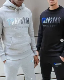 Tasarımcı Giyim Erkek Sweatshirtleri Eşofmanlar Kapüşonlular High Street Niş Rap Trendy Marka Trapstar Mavi Beyaz Havlu Nakışlı Peluş Kapşonlu Gündelik Spor Pantolonları