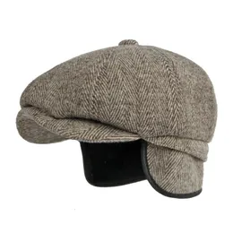 Basker Autumn Winter Ear Protection Warm Sboy Cap Men basker Kvinnor Y BLINDS Vintage Tjocken Dad Hat Male Horn Woolen Boina A74 230509