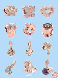 Ciondoli in argento sterling 925 per perline di gioielli pandora Ciondola NEW European Rose Gold Owl Dog Paw Butterfly Hat Unicorn Bead