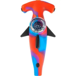 Colorful Portable Silicone Pipes Shark Style Removable Glass Metal Filter Bowl Dry Herb Tobacco Cigarette Holder Hookah Waterpipe Bong Smoking