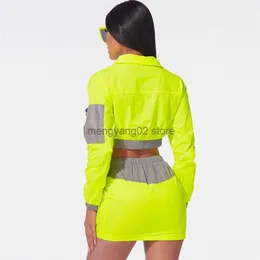 Piece Outfits Skirt and Top, Neon Women's Clothing: Reflective Two-Piece  Set with Zip Jacket, Crop Top Mini Skirt Pink Club Outfit
