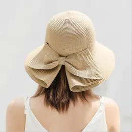 Hüte mit breiter Krempe Eimer Topi Bertepi Lebar Pantai Besar Jerami Wanita Panama Pelindung Matahari Dapat Dilipat Perlindungan UV Olahraga Luar Ruangan Liburan 230510