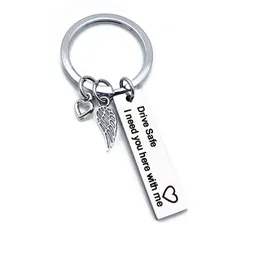 Key Rings Engraved Keychain Stainless Steel Ring Never Drive Faster Than Your Angel Can Fly Stamped Chains Jewelry Drop Deliv Dhgarden Dhmpn