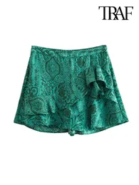 Women s Shorts TRAF rok celana pendek wanita Vintage pinggang tinggi ritsleting dengan rumbai 230509