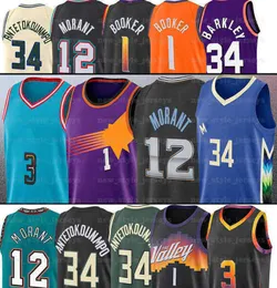 12 Ja Morant Devin Booker Basketball Jerseys Men 34 3 Giannis Antetokounmpo Chris Paul Memphises Phoenixs Sun Buck Grizzlie Youth J