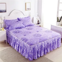 Sängkjol Fashion Nordic Romantic Flower Pattern Polyester Ruffled Bed Breads Bedkirt queen Bed Säng täcker sängkläder lakan hemrumsdekor 230510