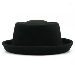 Berets Wool Felt Pork Pie Hat Women Men Fedora Curved Brim Crushable Woolen HatsBerets BeretsBerets