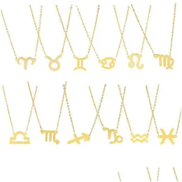 Pendant Necklaces Fashion Zodiac Sign 12 Constellation Pendants Charm Gold Chain Stainless Steel Choker For Women Girls Jewe Dhgarden Dhlw0