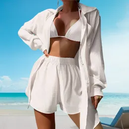 Women's Swimwear 2 Piece Bikini Cover Up Solid Color Casual Matching Sets Loose Sunscreen Clothing Long Sleeve Girls Sexy Beach Clothes for Women 230510