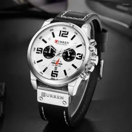 Relógios de pulso moda clássica clássica preta cronógrafo branco relógio Men Curren 2023 Relógios masculinos Casual Quartzwatch Relógio masculino Relloj